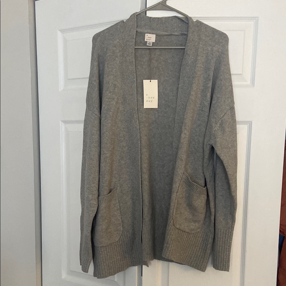 a new day Light Gray Open Cardigan